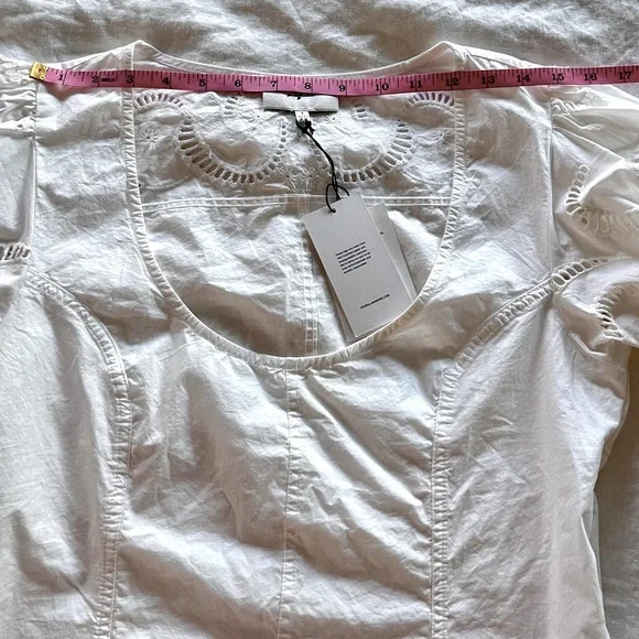 NWT 7 For All Mankind Women Cotton Balloon Sleeves Eyelet Top White Size S - Picture 14 of 15